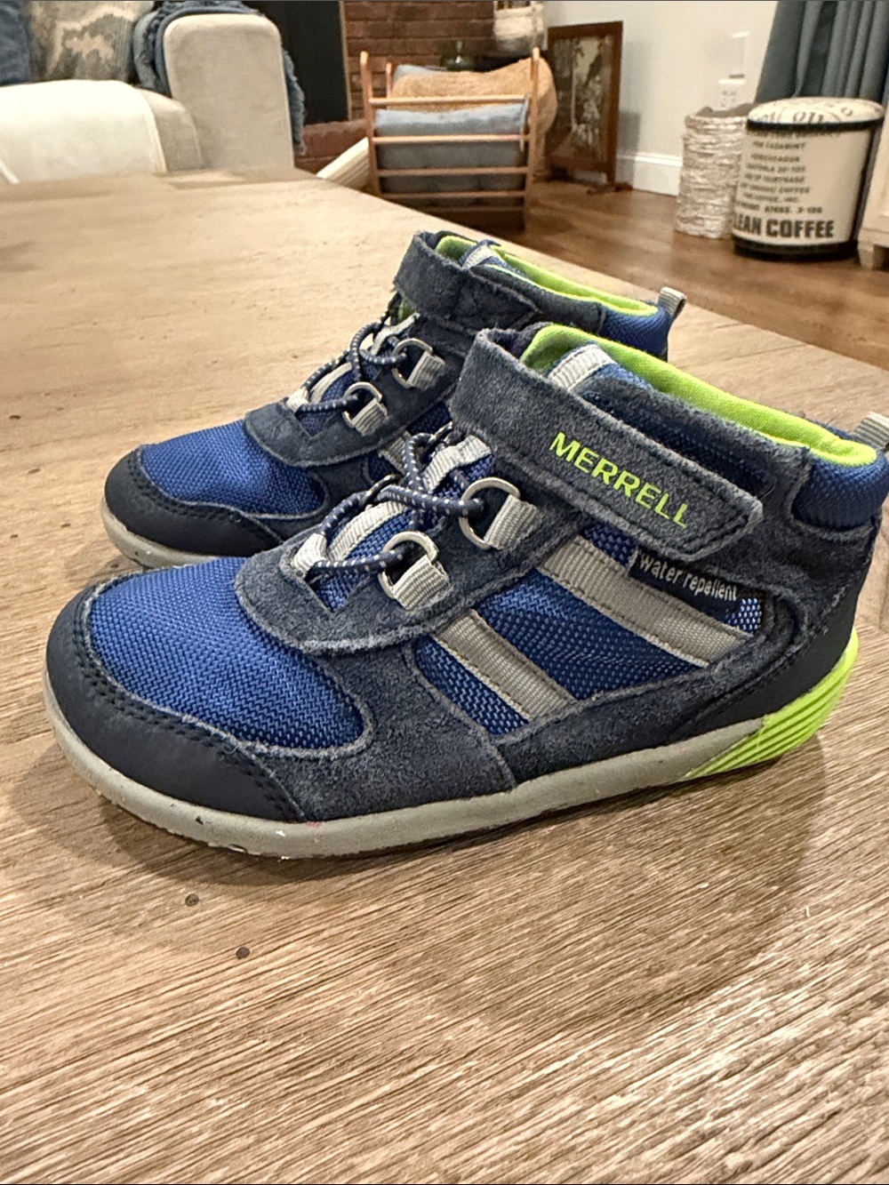 Merrell Bare Steps Toddler Blue and Neon Green Boots